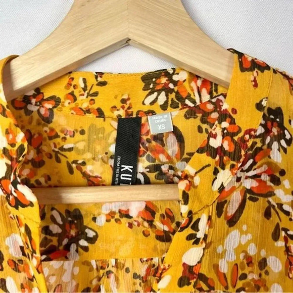Kut From the Kloth Golden Yellow Floral Chiffon Long Sleeve Blouse XS - Picture 4 of 4